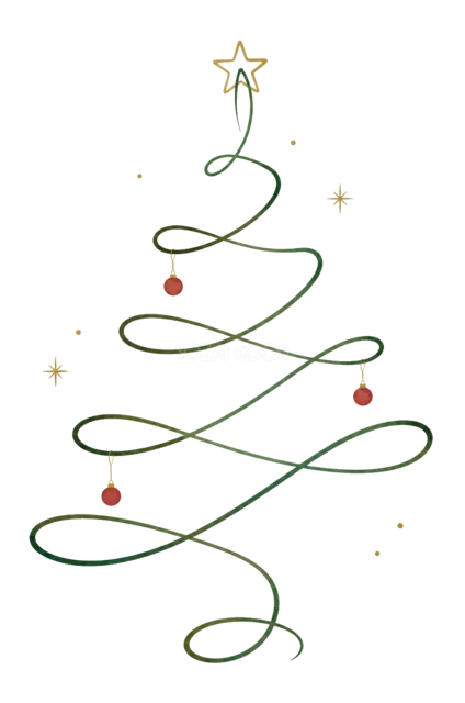 一本線の緑色ツリーを描いたおしゃれな線画クリスマスツリーイラスト