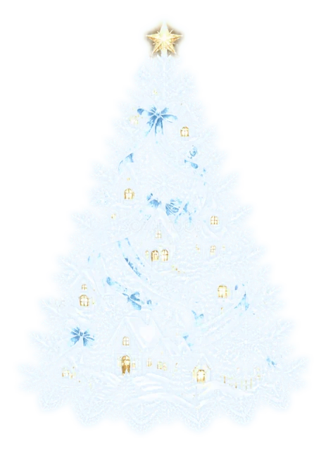 空色と金色の星のツリーを描いた夜空に輝く幻想的なクリスマスツリーイラスト
