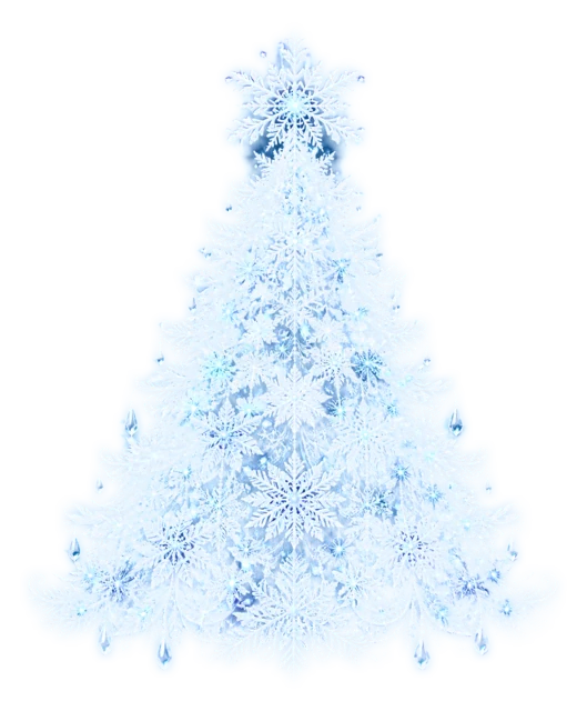 氷のような青い雪の結晶ツリーを描いた夜空に輝く幻想的なクリスマスツリーイラスト