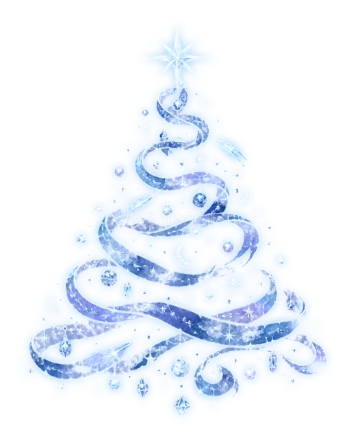 青い光の渦巻きツリーを描いた夜空に輝く幻想的なクリスマスツリーイラスト