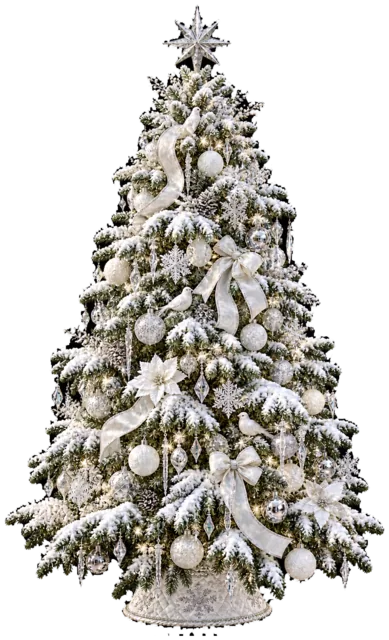 雪をまとった白銀のツリーを描いたリアルなもみの木の王道クリスマスツリーイラスト