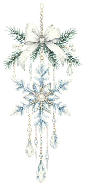 氷の結晶の吊り下げ飾りを描いた定番のクリスマス飾りイラスト