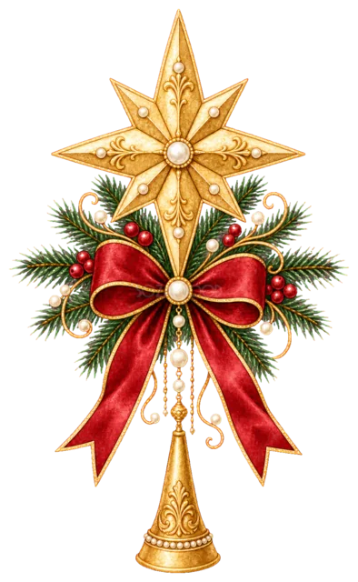 金の星のツリートップを描いた定番のクリスマス飾りイラスト