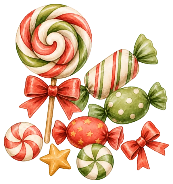 カラフルなクリスマスキャンディを描いた定番のクリスマス飾りイラスト