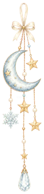 三日月と星の縦飾りを描いたクリスマスガーランド・吊り下げ飾りイラスト