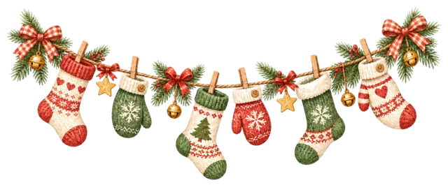 クリスマス靴下のガーランドを描いたクリスマスガーランド・吊り下げ飾りイラスト