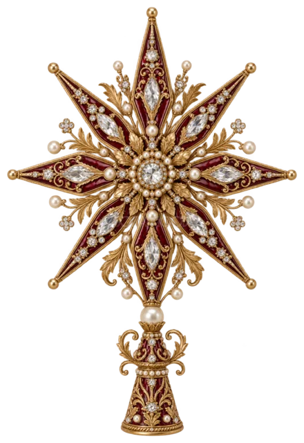 宝石を飾った金の星を描いた金色で豪華なクリスマス飾りイラスト