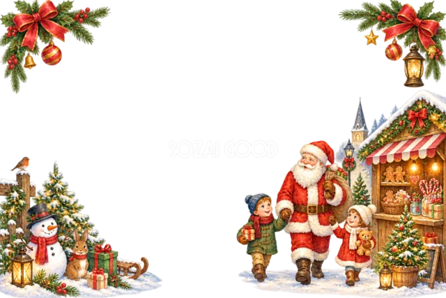 クリスマスマーケットのサンタと子どものメッセージカード