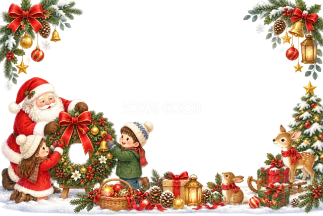 クリスマスの朝のサンタと子どものメッセージカード