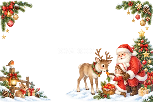 クリスマスソングを歌うサンタと子どものメッセージカード