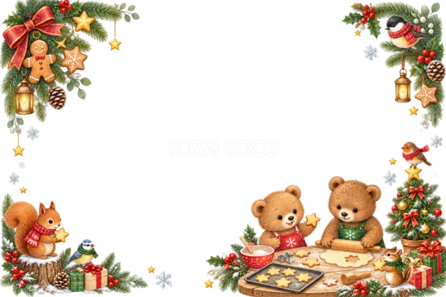 クリスマスソングを歌う森の動物のメッセージカード