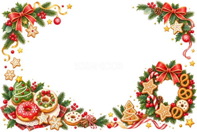 ジンジャーブレッドハウスとクッキーのクリスマスメッセージカード