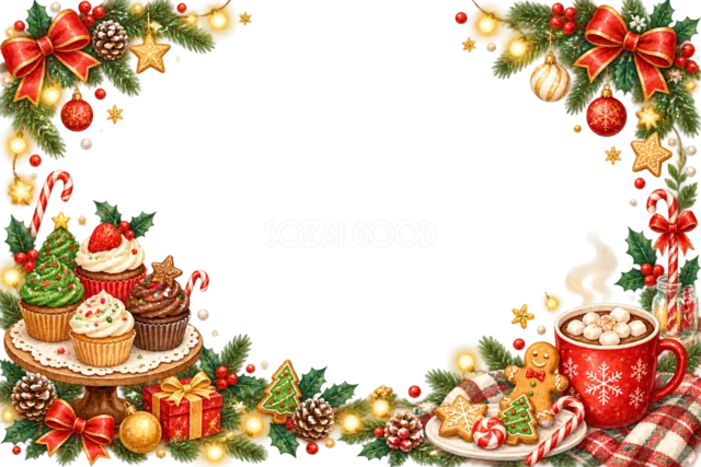 大きなツリーとお菓子マーケットのクリスマスメッセージカード