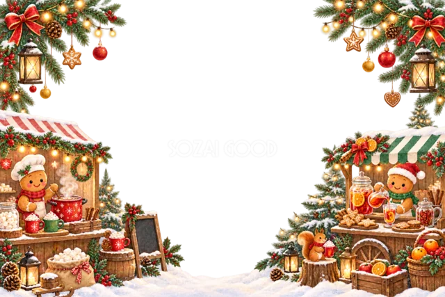 トナカイと雪だるまの動物クッキークリスマスメッセージカード