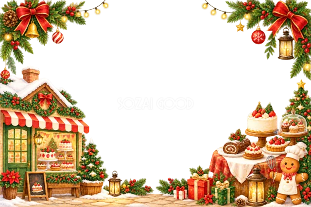 カップケーキとホットココアのクリスマスメッセージカード