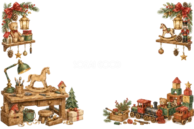 クリスマスツリーとおもちゃ箱のメッセージカード
