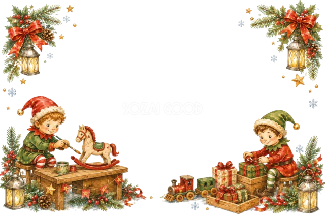 木馬とおもちゃの兵隊クリスマスメッセージカード