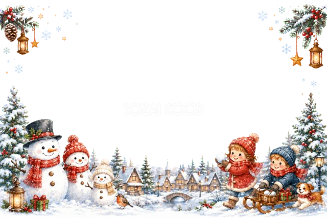 雪明かりのクリスマス村のクリスマスメッセージカード