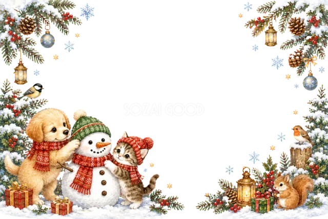石橋と雪化粧の家並みのクリスマスメッセージカード