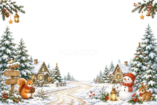 月夜の青い雪景色のクリスマスメッセージカード