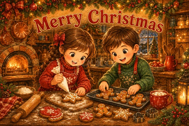 クリスマスクッキーを作る子どもたちのかわいいカード