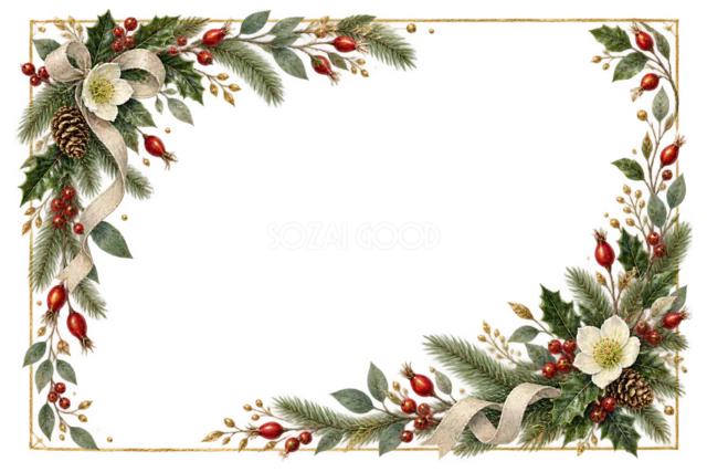 ヤドリギと白い実のリースのクリスマスメッセージカード