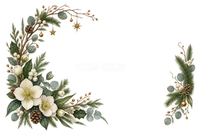 ユーカリと金色の星のクリスマスメッセージカード