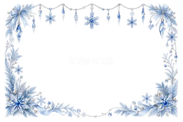 白いポインセチアと氷の結晶のクリスマスメッセージカード
