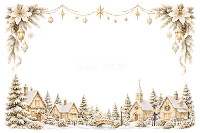 アイボリーのランタンと白い花のクリスマスメッセージカード