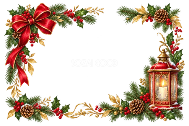 赤いそりとクリスマスギフトのクリスマスメッセージカード