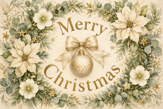雪の森と冬景色のMerry Christmasカード