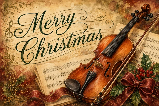 四本のキャンドルと花の英語文字のクリスマスメッセージカード