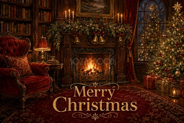 赤いヒイラギと浮き彫りの英語文字のクリスマスメッセージカード