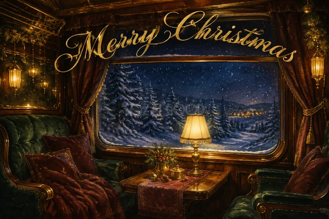 深緑の扉と金のリースのクリスマスメッセージカード