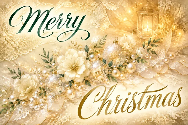 古い鍵と冬の葉飾りのクリスマスメッセージカード