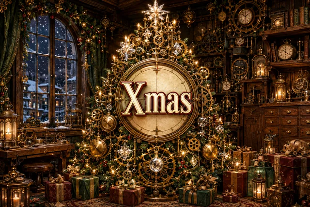 冬バラの温室とローズ色のツリーのクリスマスメッセージカード