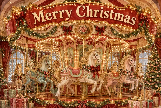 キャンディ色のキャンドルとオーナメントのクリスマスメッセージカード