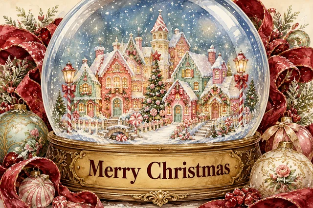 ミント色の暖炉があるレトロな部屋のクリスマスメッセージカード