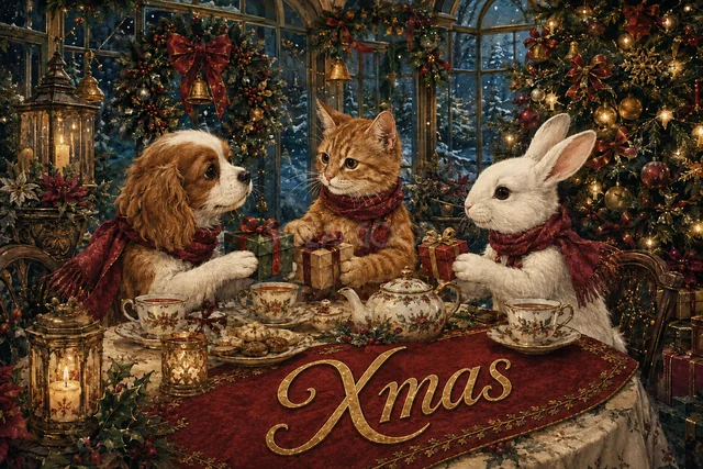 クリスマス玩具工房の子犬とうさぎのクリスマスメッセージカード