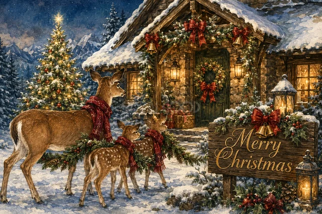 ろうそく灯る森のハリネズミ菓子店のクリスマスメッセージカード