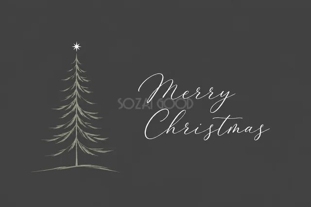 細いクリスマスツリーとMerry Christmas文字のダークグレーカード