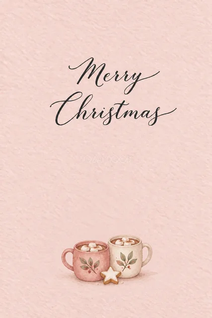 おそろいのマグカップのクリスマスメッセージカード｜感謝を伝える無料イラスト