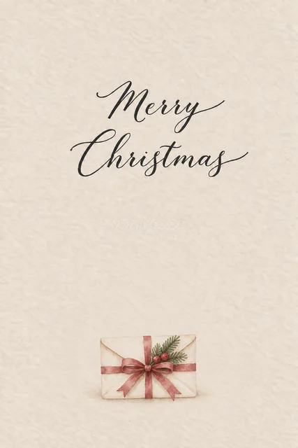 赤いリボンの手紙のクリスマスメッセージカード｜感謝を伝える無料イラスト