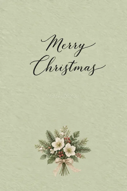 白い冬の花束のクリスマスメッセージカード｜感謝を伝える無料イラスト