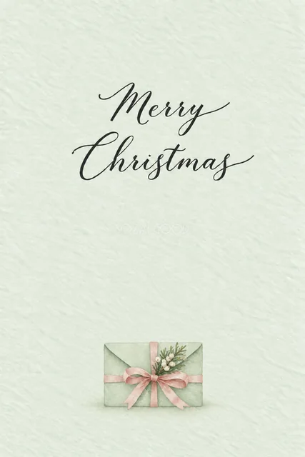 ミント色の手紙とリボンのクリスマスメッセージカード｜感謝を伝える無料イラスト