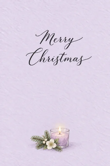 ラベンダー色のキャンドルのクリスマスメッセージカード｜感謝を伝える無料イラスト