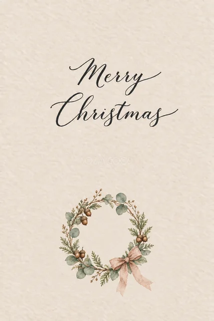 どんぐりと木の実のクリスマスリース｜メッセージカードの無料イラスト