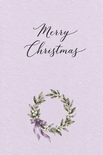 白い実と紫のリボンのクリスマスリース｜メッセージカードの無料イラスト
