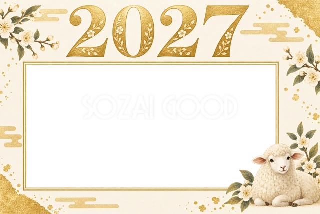 金箔文字の2027フレーム｜2027未年の年賀状イラスト