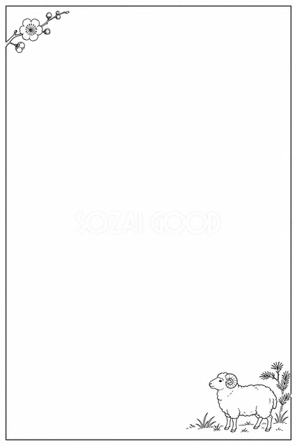 白黒印刷用の年賀状じまい（文字なし）｜2027未年の年賀状イラスト
